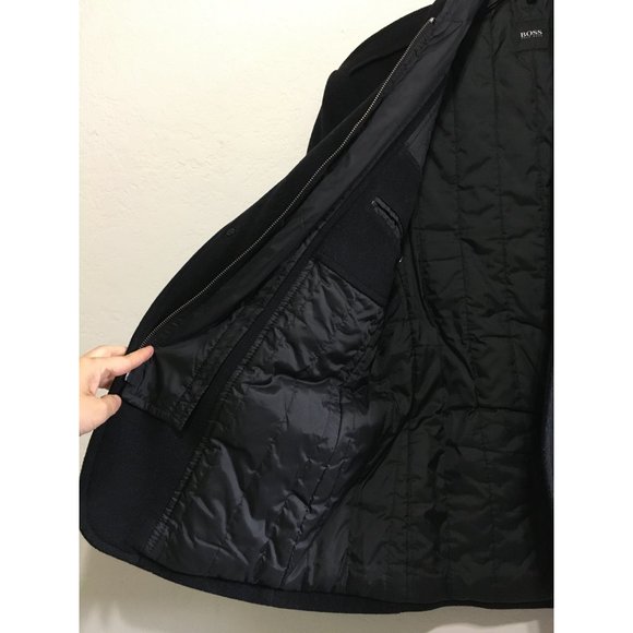 HUGO BOSS Cahmere-Wool Coat Jacket Black Size 40R Mens - Picture 10 of 14